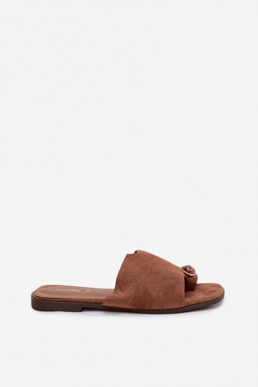 Chinelos Apartamento feminino Com decorações Detalem de camurça ecológicaoParae cor marrom Selavine