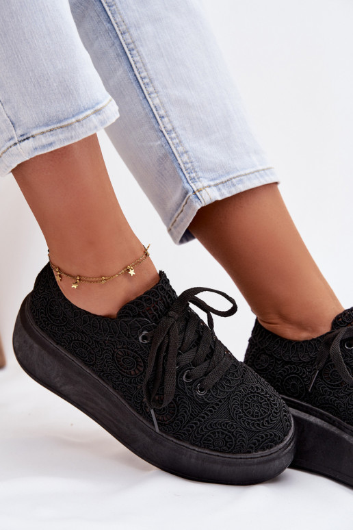 SzydełkoParae Tênis Feminino com uma plataforma cor preta Evalora