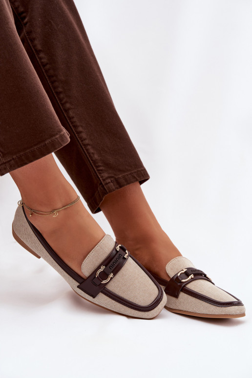 Mocassins marrom-bege femininos com elementos decorativos "Evelora"