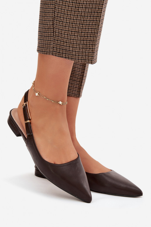 Ballets Iverelle cor chocolate com fivelas douradas