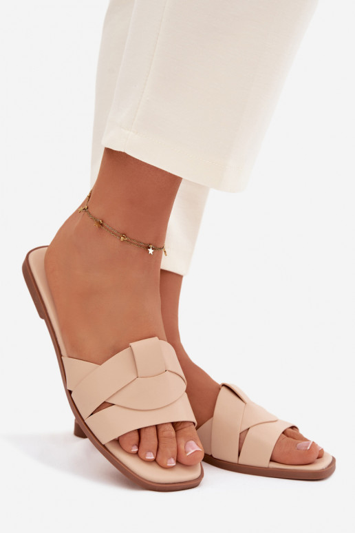 Chinelos Apartamento feminino com listras bege Tem que serrissae