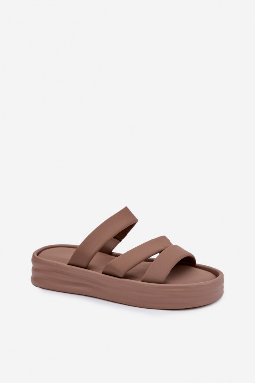  Chinelos femininos com uma plataforma com listras cor cáqui Liorine