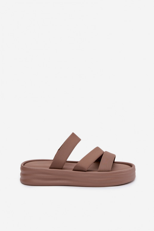  Chinelos femininos com uma plataforma com listras cor cáqui Liorine