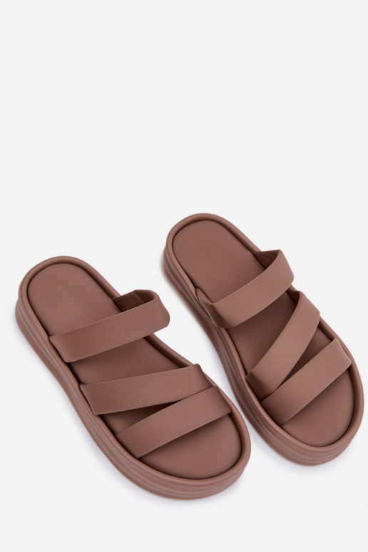  Chinelos femininos com uma plataforma com listras cor cáqui Liorine