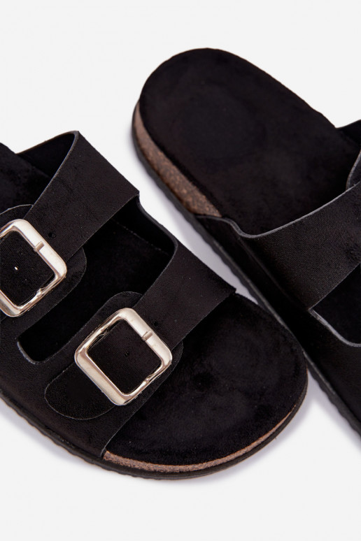 Chinelos femininos com fivelas cor preta Oliena