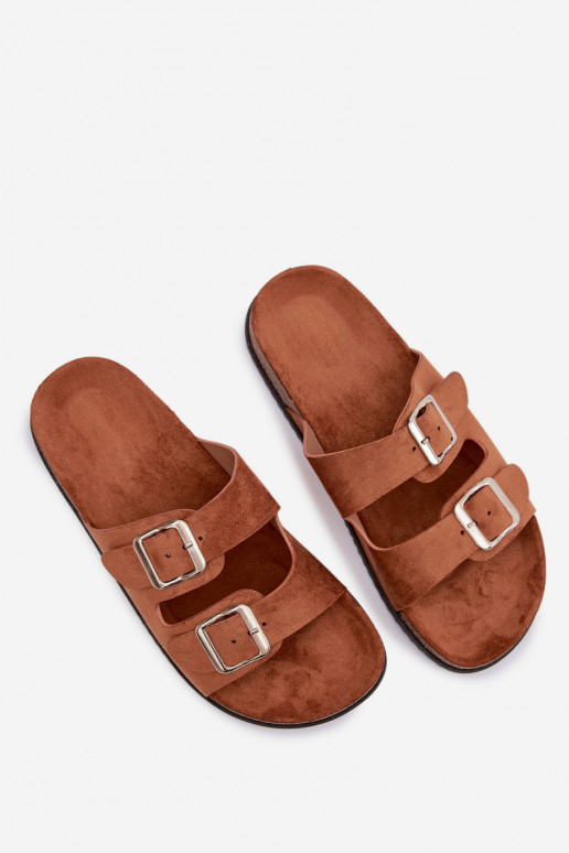 Chinelos femininos com fivelas cor marrom Oliena