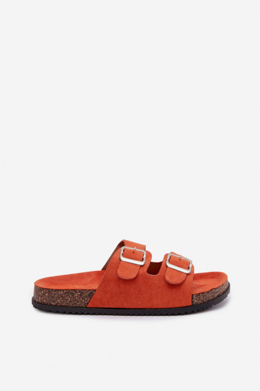 Chinelos femininos laranja Oliena com fivelas