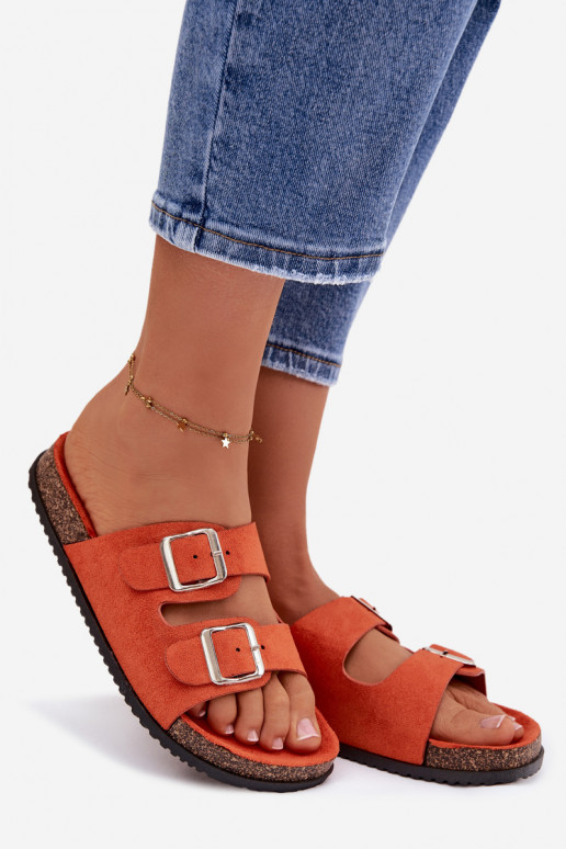 Chinelos femininos laranja Oliena com fivelas