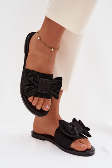 Chinelos femininos com salto largo com fitas cor preta Amivelle