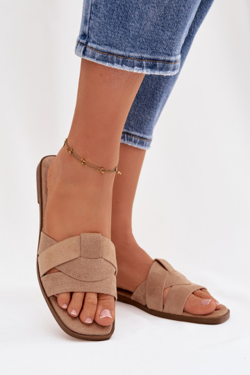 Chinelos Apartamento feminino com listras de camurça ecológicaoParae bege Florane