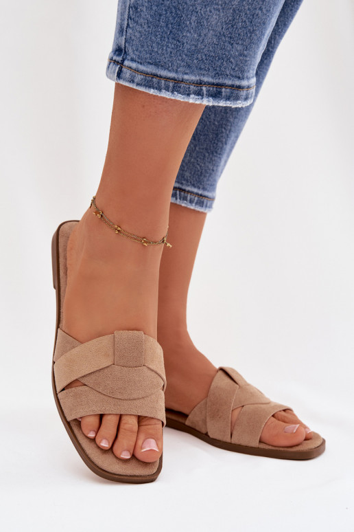 Chinelos Apartamento feminino com listras de camurça ecológicaoParae bege Florane