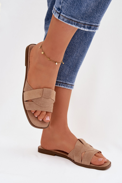 Chinelos Apartamento feminino com listras de camurça ecológicaoParae bege Florane