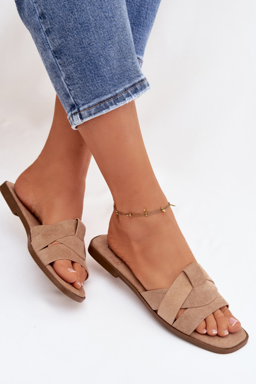 Chinelos Apartamento feminino com listras de camurça ecológicaoParae bege Florane