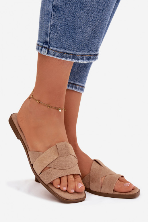 Chinelos Apartamento feminino com listras de camurça ecológicaoParae bege Florane