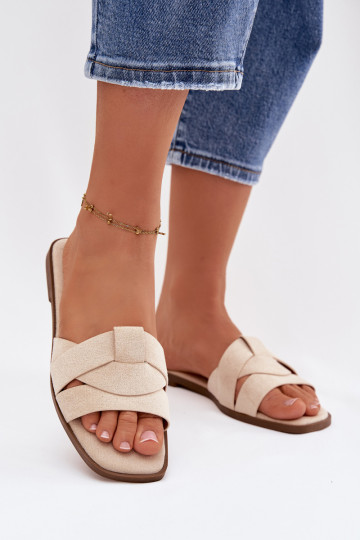 Chinelos Apartamento feminino com listras de camurça ecológicaoParae cor de marfim Florane