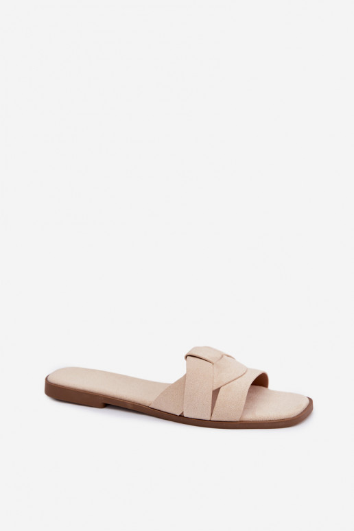 Chinelos Apartamento feminino com listras de camurça ecológicaoParae cor de marfim Florane