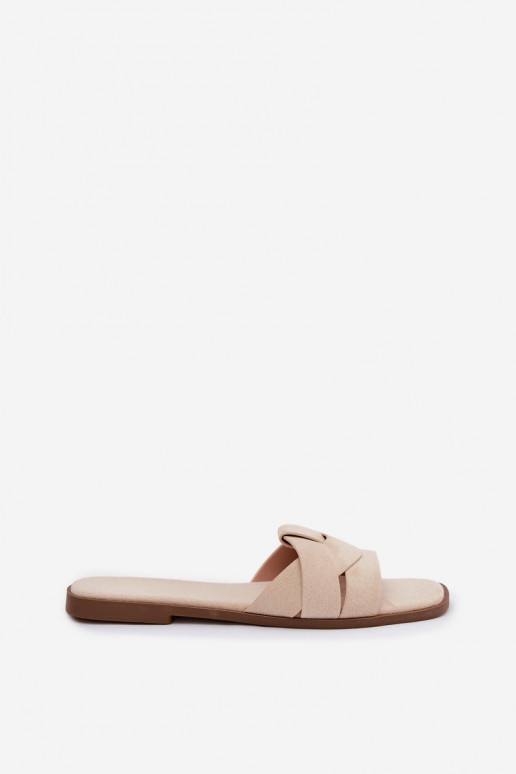 Chinelos Apartamento feminino com listras de camurça ecológicaoParae cor de marfim Florane