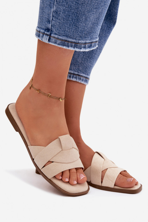 Chinelos Apartamento feminino com listras de camurça ecológicaoParae cor de marfim Florane