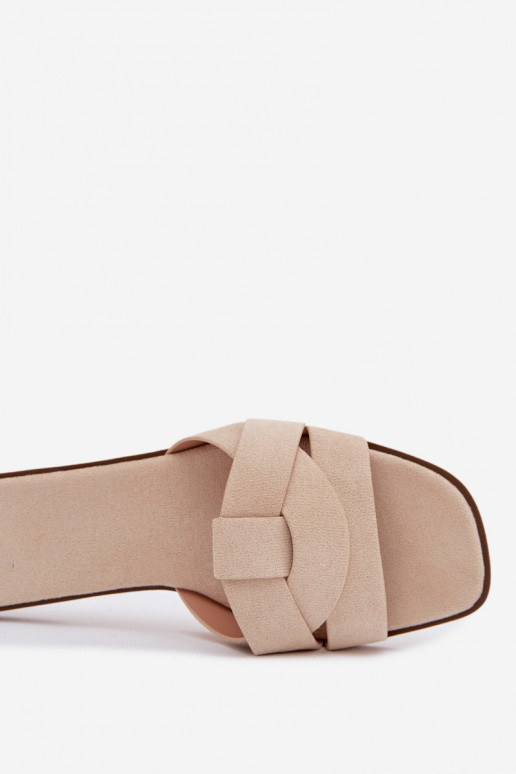 Chinelos Apartamento feminino com listras de camurça ecológicaoParae cor de marfim Florane