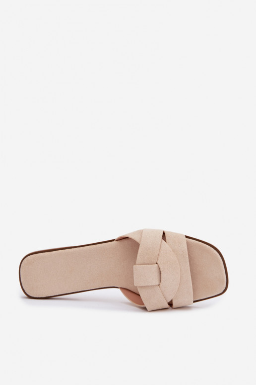 Chinelos Apartamento feminino com listras de camurça ecológicaoParae cor de marfim Florane