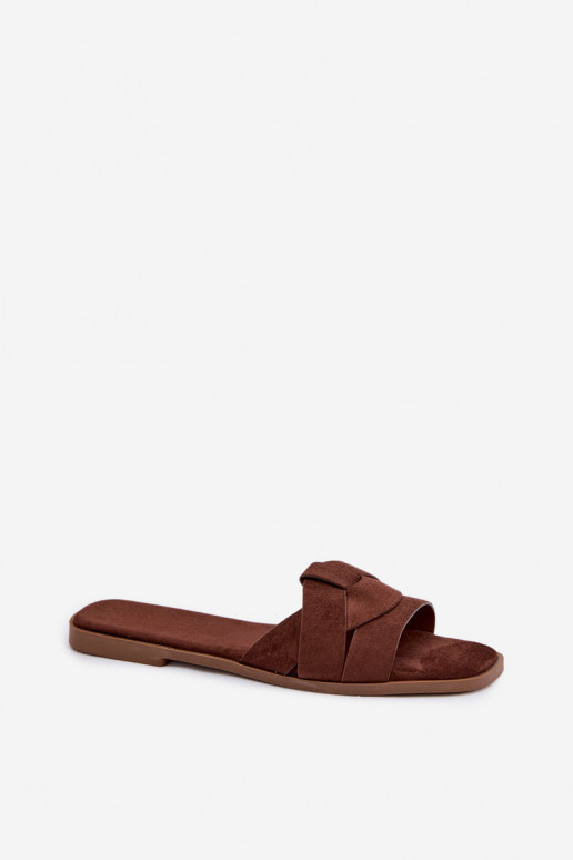 Chinelos Apartamento feminino com listras de camurça ecológicaoParae CzekoladoParae Florane