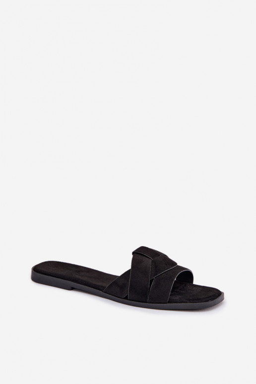 Chinelos Apartamento feminino com listras de camurça ecológicaoParae cor preta Florane