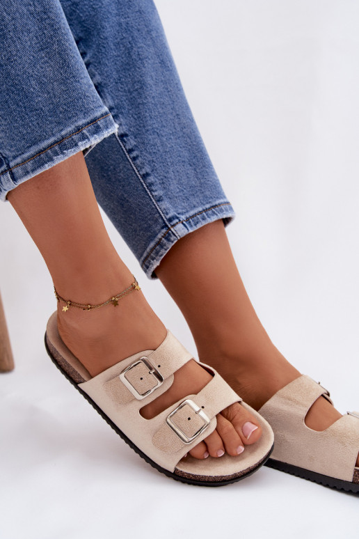 Chinelas Oliena cor marfim para mulheres com fivelas