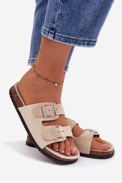 Chinelas Oliena cor marfim para mulheres com fivelas