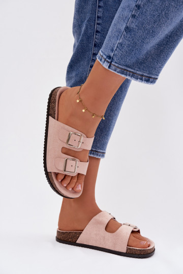 Chinelos rosa claro femininas com fivelas "Oliena"