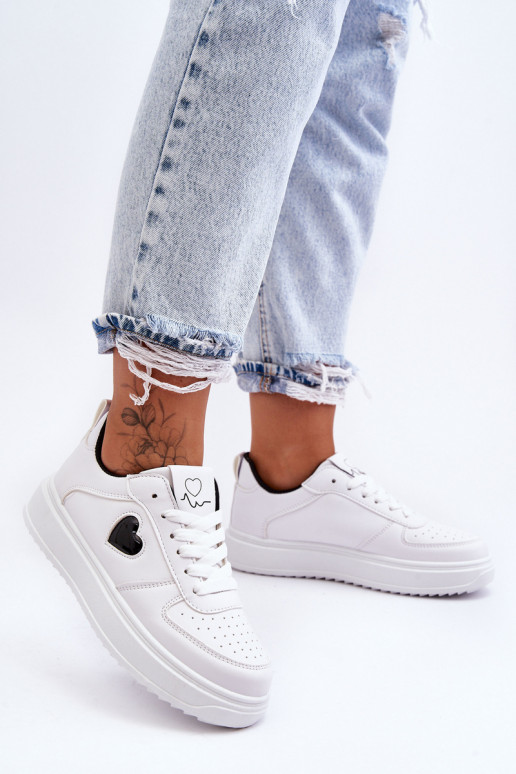 À modalo clássico tênis Com coração Branco-cor preta Amore