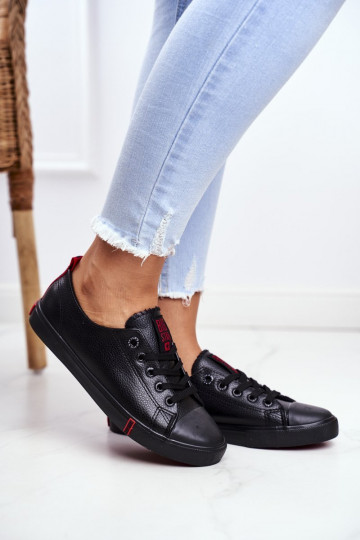 Tênis femininos de couro cor preta Big Star GG274007