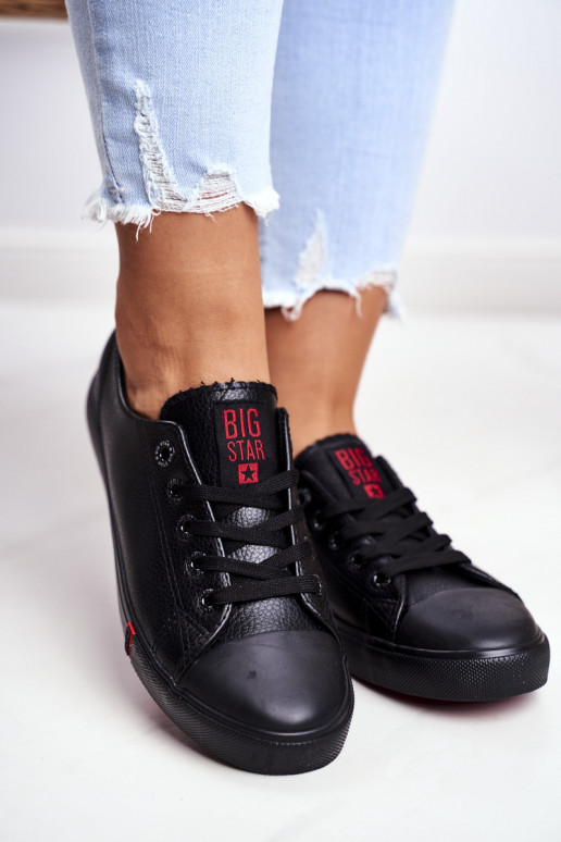 Tênis femininos de couro Big Star GG274007 cor preta