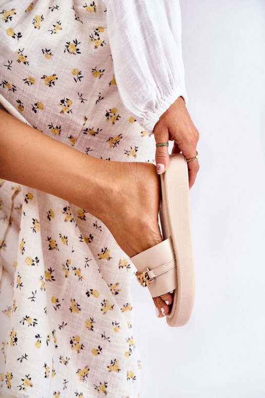 Chinelos da moda com correntes bege Megosa