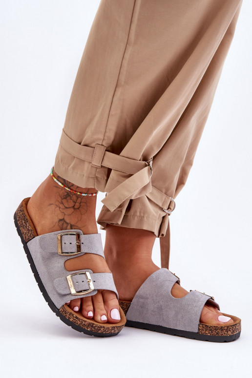 Chinelos femininos Com sola de cortiça cor cinza Cortina