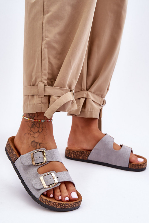 Chinelos femininos Com sola de cortiça cor cinza Cortina