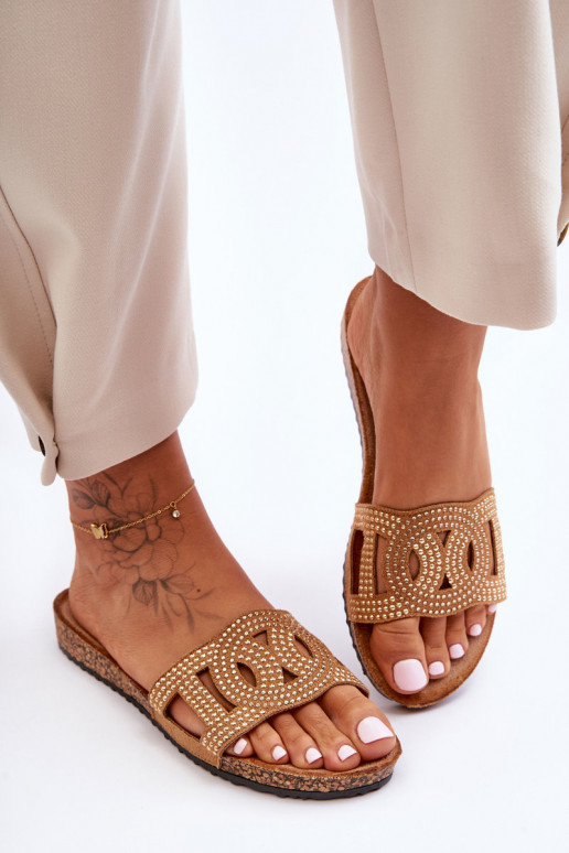 Feminino Chinelos Decorado Pregos cor marrom Evelins