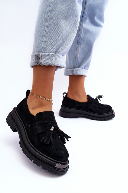 de camurça sapato mocassins femininos cor preta Ramvli