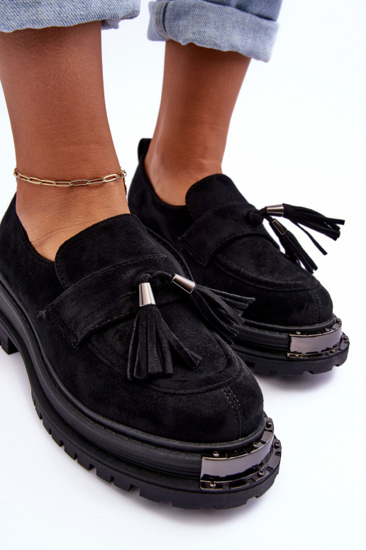 de camurça sapato mocassins femininos cor preta Ramvli