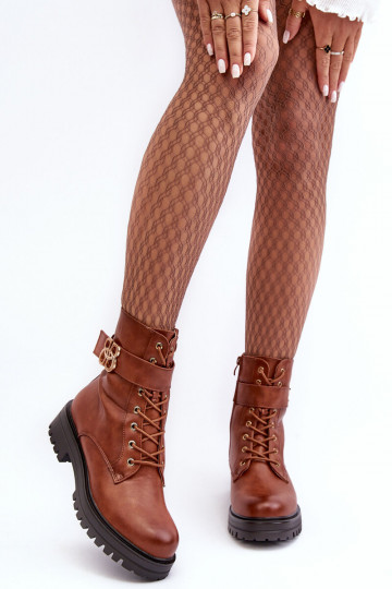 Botins de trabalho Feminino com zíperes com enfeites cor marrom Ciossava 2