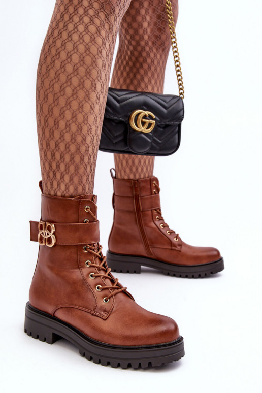 Botins de trabalho Feminino com zíperes com enfeites cor marrom Ciossava