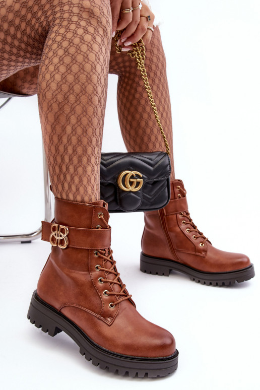 Botins de trabalho Feminino com zíperes com enfeites cor marrom Ciossava