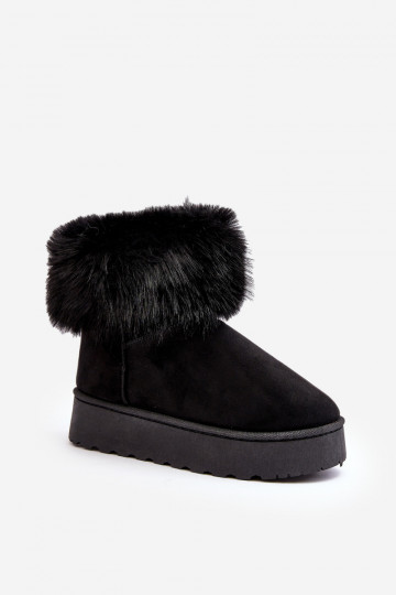 Feminino Botas de neve com uma plataforma com um casaco de pele cor preta Tem que serncy