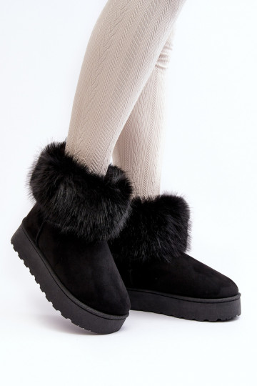 Feminino Botas de neve com uma plataforma com um casaco de pele cor preta Tem que serncy 2