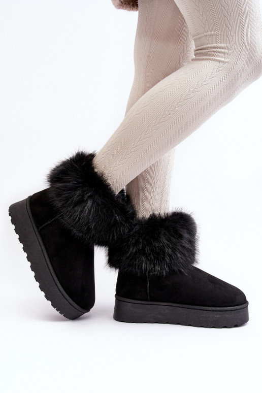 Feminino Botas de neve com uma plataforma com um casaco de pele cor preta Tem que serncy
