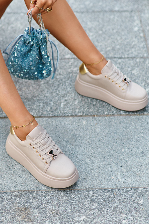 Feminino Pele À modalo de tênis com uma plataforma bege Vinceza 66700