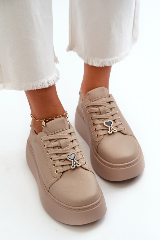 Feminino Pele À modalo de tênis com uma plataforma bege Vinceza 66700