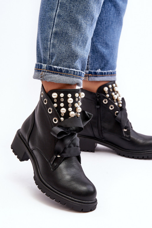 Decorado Botas femininas com zíperes cor preta Elonte