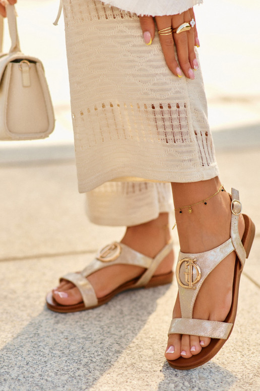 Sandálias rasteiras para mulheres com enfeites S.Barski KV27-051 cor dourada