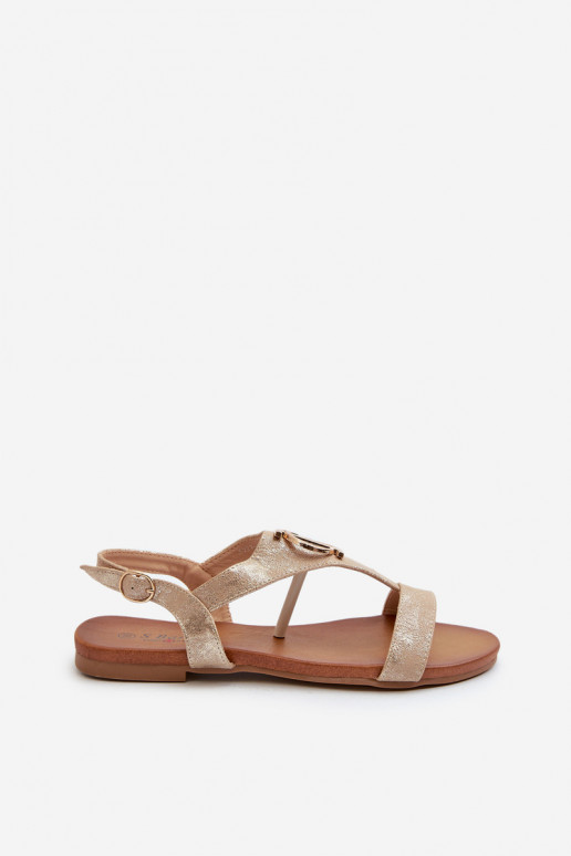 Sandálias rasteiras para mulheres com enfeites S.Barski KV27-051 cor dourada