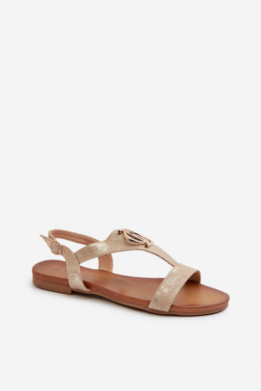Sandálias rasteiras para mulheres com enfeites S.Barski KV27-051 cor dourada